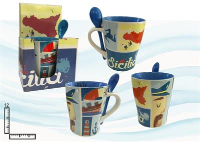 MUG CERAMICA C/CUCCHIAINO INTERNO BLU SICILIA