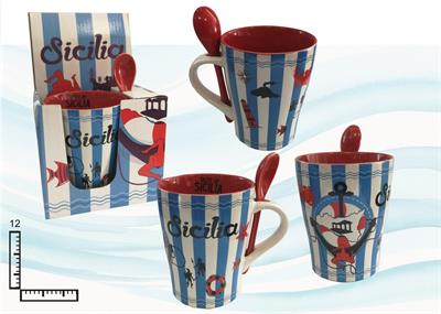 MUG CERAMICA C/CUCCHIAINO INTERNO ARANCIO SICILIA