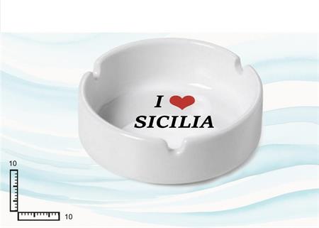 POSACENERE CERAMICA TONDO BIANCO CM10 I LOVE SICILIA