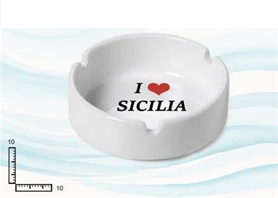 POSACENERE CERAMICA TONDO BIANCO CM10 I LOVE SICILIA