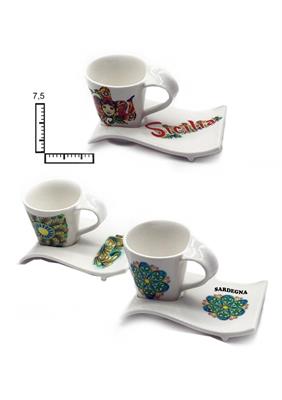 TAZZINA CAFFE' C/PIATTINO ONDA CERAMICA PERSONALIZZABILE