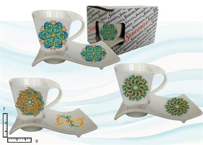 TAZZINA CAFFE' C/PIATTINO ONDA CERAMICA ROSONE S/3