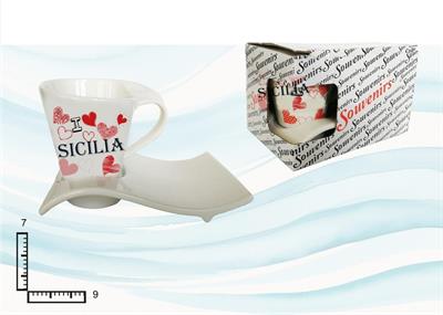 TAZZINA CAFFE' C/PIATTINO ONDA CERAMICA SICILIA