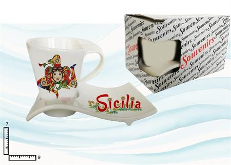 TAZZINA CAFFE' C/PIATTINO ONDA CERAMICA SICILIA TRINACRIA