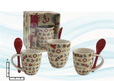 TAZZINA CERAMICA C/CUCCHIAINO ROSSO SICILIA