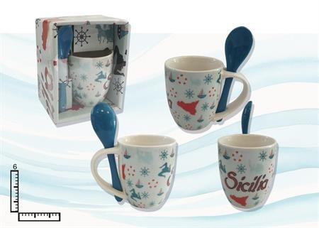 TAZZINA CERAMICA C/CUCCHIAINO BLU SICILIA