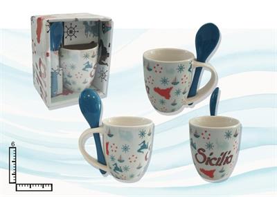 TAZZINA CERAMICA C/CUCCHIAINO BLU SICILIA