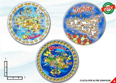 MAGNETE PIATTINO CERAMICA CM7 CARTINA SICILIA ASSORTIMENTO