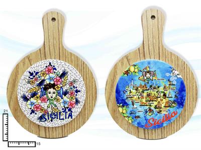 SOTTOPENTOLA TONDO LEGNO/CERAMICA SICILIA CM21X15