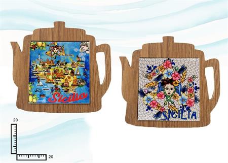 SOTTOPENTOLA TEIERA LEGNO/CERAMICA SICILIA CM21X15 S/2