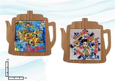 SOTTOPENTOLA TEIERA LEGNO/CERAMICA SICILIA CM21X15 S/2