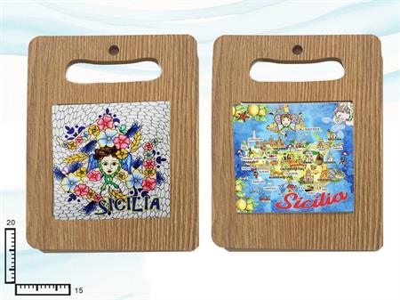 SOTTOPENTOLA RETTANGOLARE LEGNO/CERAMICA SICILIA CM20X15