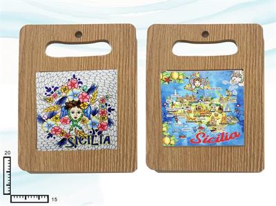 SOTTOPENTOLA RETTANGOLARE LEGNO/CERAMICA SICILIA CM20X15