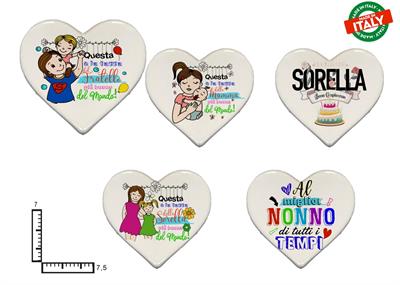 MAGNETE CUORE CERAMICA FRASI CM8 PERSONALIZZABILE